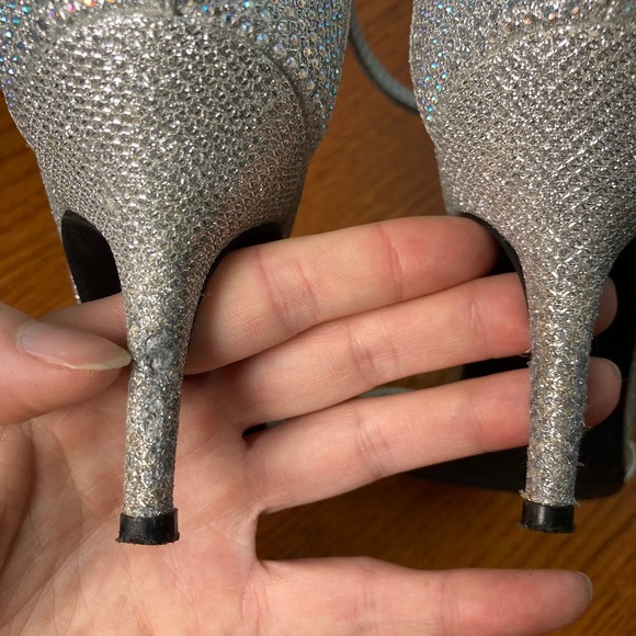 7.5 M Pierre Dumas Silver gem crystal sparkly formal Heel Stiletto ankle strap - Picture 11 of 16
